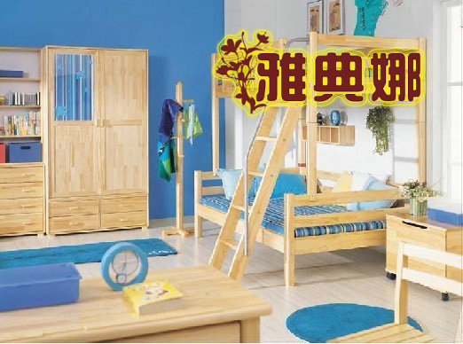 儿童松木家具 双层母子床套装KO896