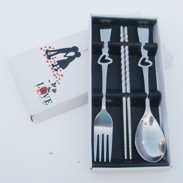 心形礼品餐具勺叉筷三件套 --广州市皇晶不锈钢餐具厂
