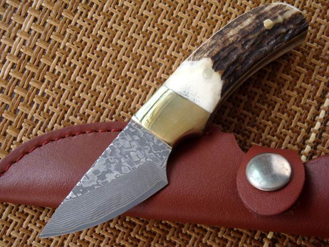 野鹿角手柄 日本进口大马士革钢限量版小直刀