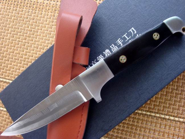 黑檀木日本进口大马士革钢镜光小直刀 全手工精制