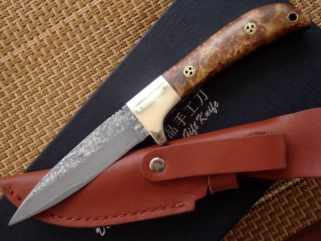 黄影木日本进口大马士革钢小直刀 全手工精制