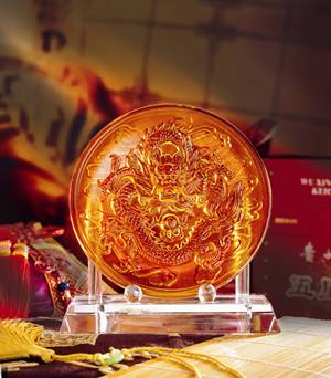供应盛世龙盘 琉璃龍奖盘 琉璃工艺品