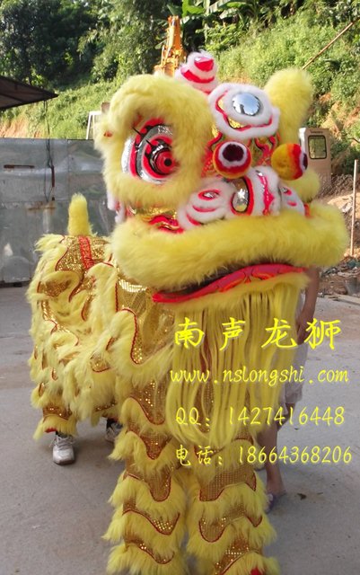 出租出售国内第一流画工民俗社火舞龙舞狮道具金黄色羊毛南狮