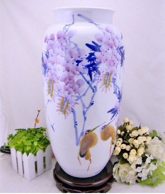 景德镇陶瓷手工绘画个性写意花瓶 紫气东来图 居家摆设