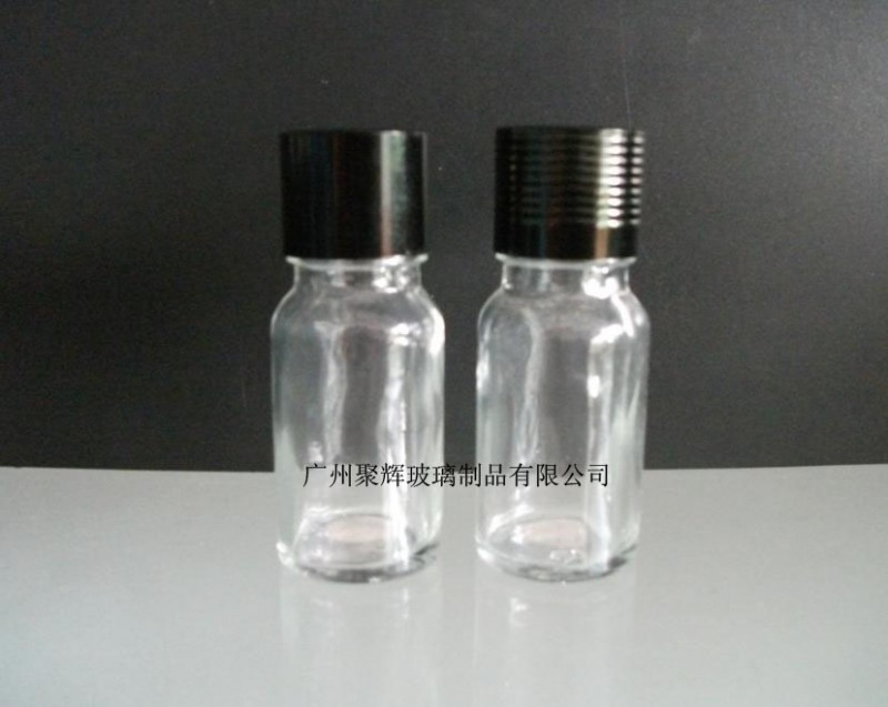 供应10ml透明玻璃精油瓶 配18口电化铝盖