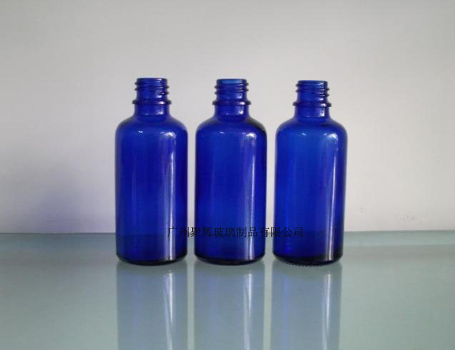供应50ml蓝色玻璃精油瓶 圆柱玻璃精油瓶