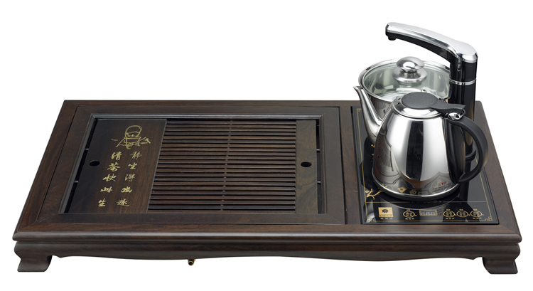豪华高档黑檀木质组合电子茶炉带自动加水器电磁茶盘