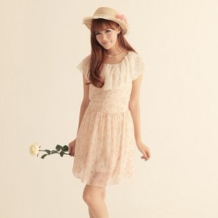 2012韩版夏季女装新款甜美淑女修身碎花圆领连衣裙J9165
