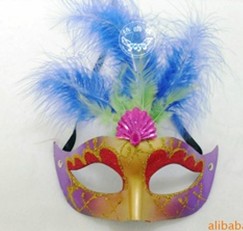 供应彩绘面具-万圣节面具-舞会羽毛面具-羽毛彩绘面具