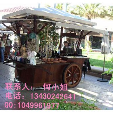步行街实木售货车，手推售卖车，户外家具厂家
