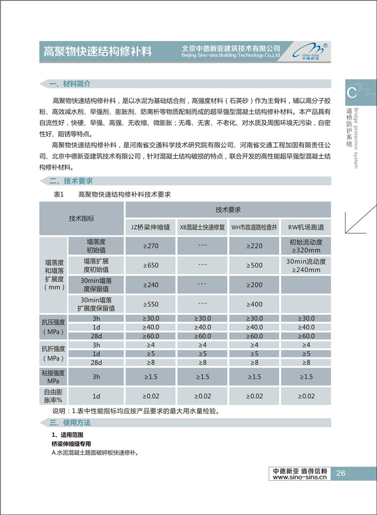 北京中德新亚高聚物快速结构修补料（桥梁）