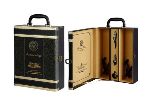新品金边双支皮盒，红酒酒盒包装，皮酒盒，双支酒盒，北京现货供应
