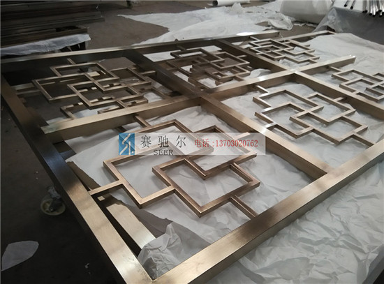 嘉定区玫瑰金不锈钢花格屏风 酒店装饰屏风