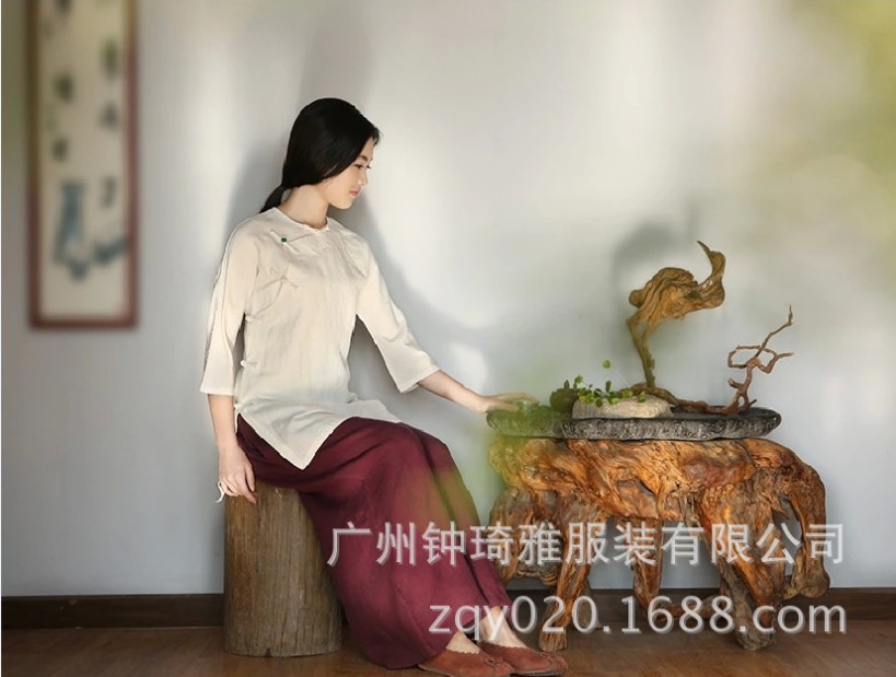 女式文艺复古棉麻上衣